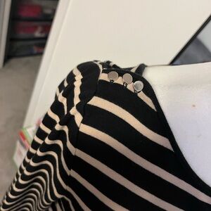 Striped Black and Cream Top with Button Detail